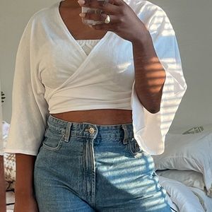 Kimono Cropped Bell Sleeve Blouse